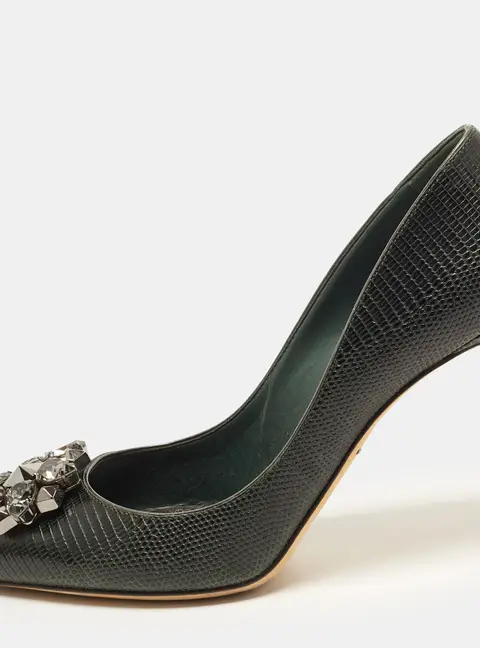 Dolce & Gabbana Bellucci Size 40 Green Lizard Embossed Leather Pumps