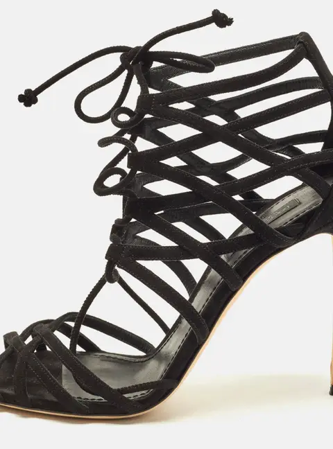Dolce & Gabbana Size 38.5 Black Suede Gladiator Sandals