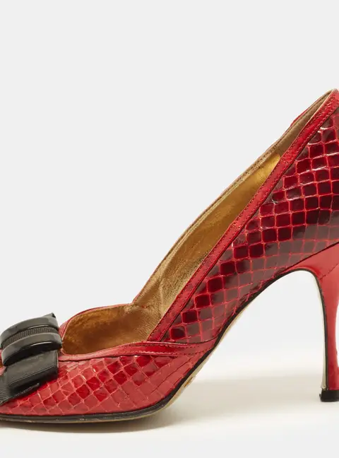 Dolce & Gabbana Size 36 Red Python Leather Peep Toe Pumps