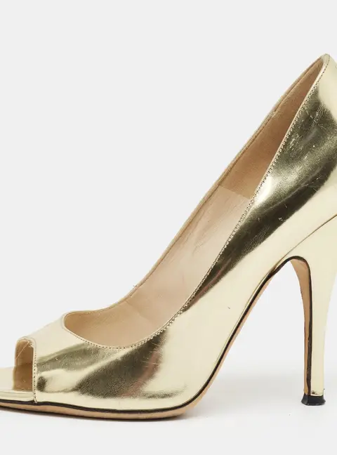 D&G Size 39 Gold Leather Open Toe Pumps