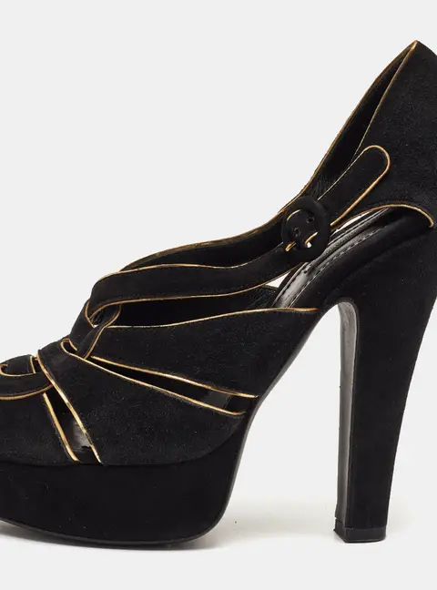 Dolce & Gabbana Size 39 Black/Gold Suede Platform Pumps