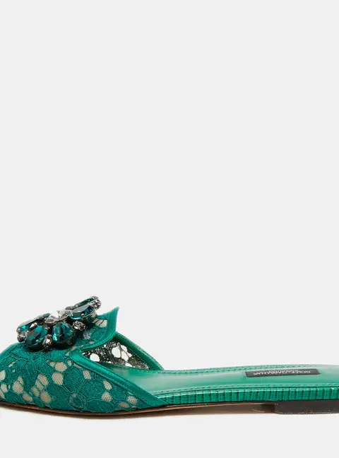 Dolce & Gabbana Bianca Size 36 Green Lace and Satin Flat Slides
