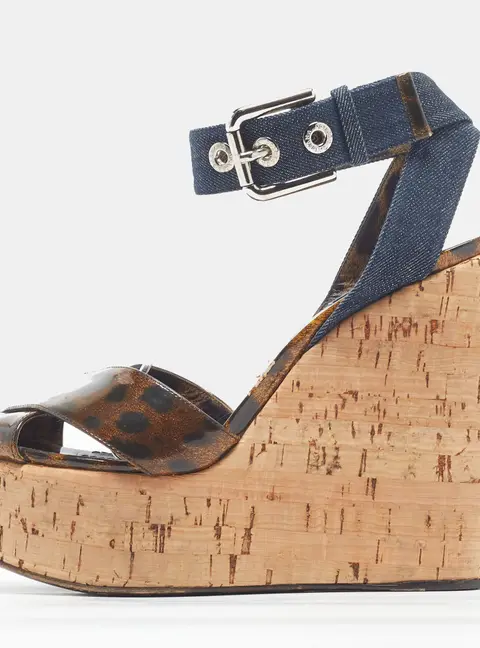 Dolce & Gabbana Size 40 Brown Patent Leather  Crisscross  Wedge Sandals