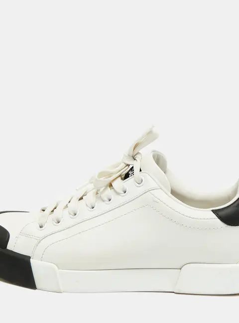 Dolce & Gabbana Portofino Size 39 White/Black Leather Lace Up Sneakers
