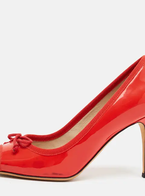 Dolce & Gabbana Size 37 Red Patent Leather Peep Toe Pumps
