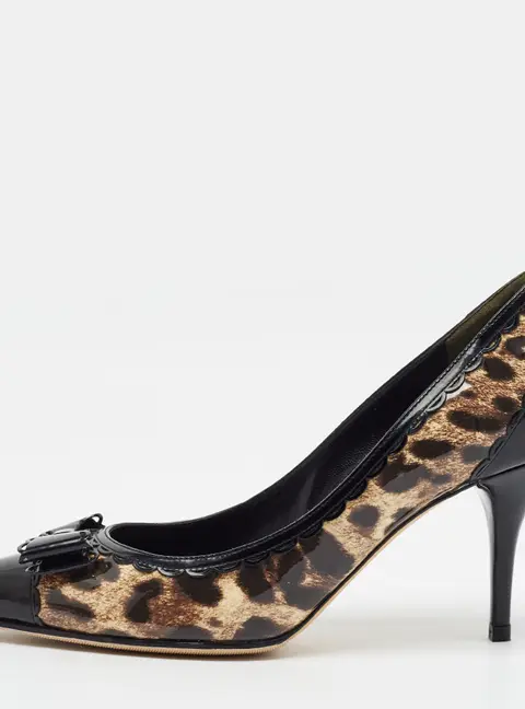 Dolce & Gabbana Size 40 Black/Brown Leopard Print  Patent Leather Pumps