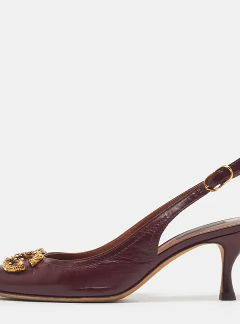 Dolce & Gabbana DG Amore Size 37.5 Burgundy Leather Slingback Pumps