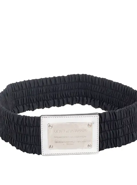 Dolce & Gabbana Black/Silver Fabric and Patent Leather Wide Waist Belt 75CM