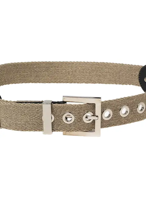 Dolce & Gabbana Beige Canvas and Leather Plaque Detail Waist Belt 75CM