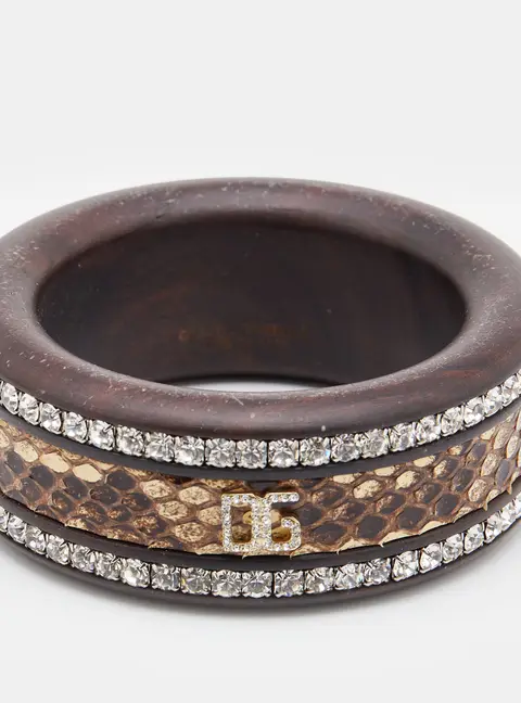 Dolce & Gabbana Brown Crystal Embellished Python Insert Bangle M