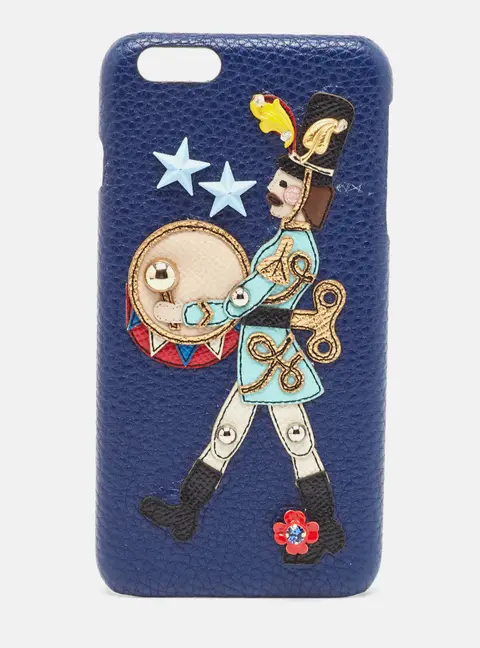 Dolce & Gabbana Blue Leather Nut Cracker Embellished iPhone 6 Case