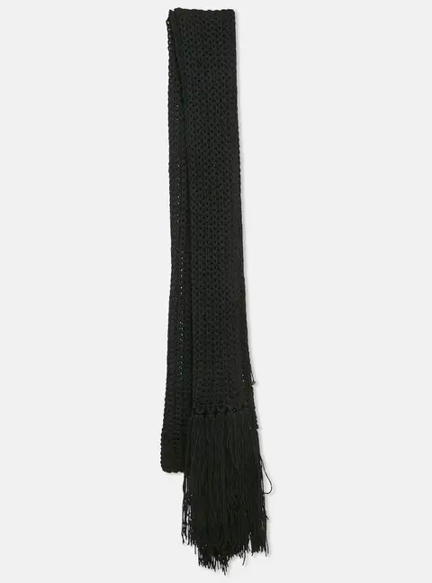 Dolce & Gabbana Black Crochet Rib Knit Fringed Stole