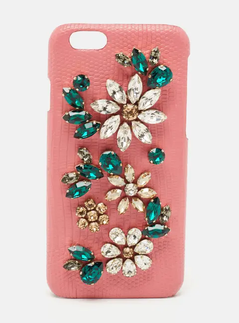 Dolce & Gabbana Pink Lizard Embossed Leather Crystals Embellished iPhone 6 Case