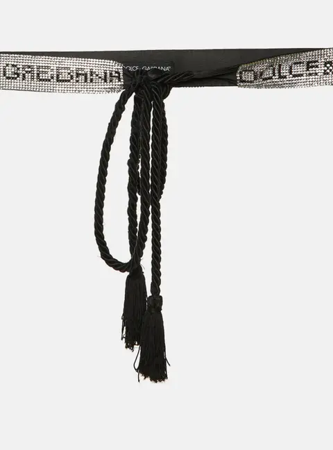 Dolce & Gabbana Waist Belt Black Crystals and Satin
