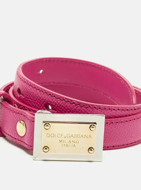 Dolce & Gabbana Logo Plaque 85 CM Slim Buckle Belt Fuchsia Leather