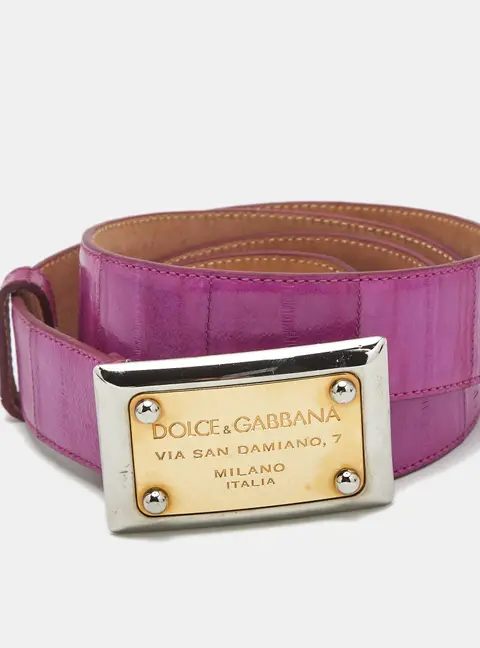 Dolce & Gabbana Logo Plaque 90 CM Buckle Belt Fuschia Eel Leather