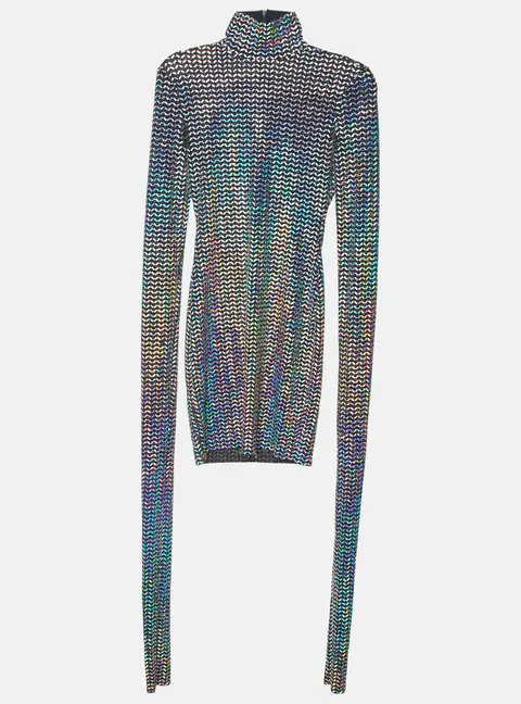 Dolce & Gabbana Black Holographic Lurex Jersey Turtle Neck Mini Dress S