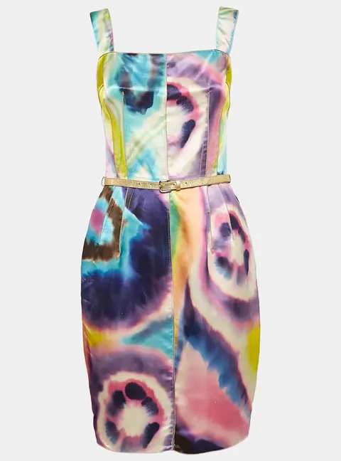 Dolce & Gabbana Multicolor Tie-Dye Print Satin Sheath Dress S