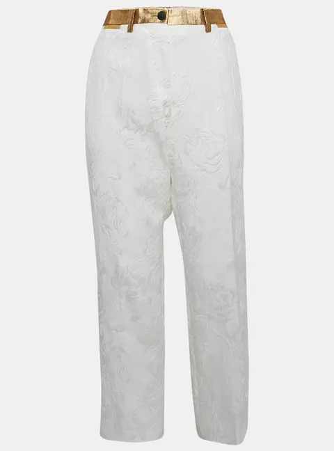 Dolce & Gabbana White Floral Jacquard Contrast Trimmed Trousers M