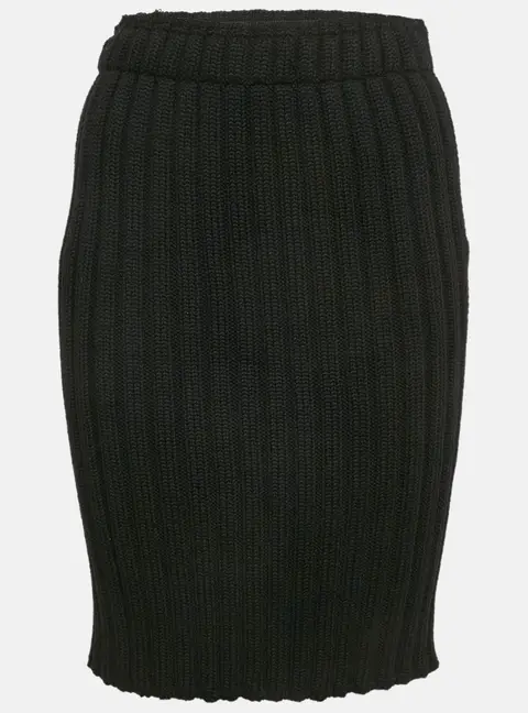 Dolce & Gabbana Black Virgin Wool Rib Knit Knee-Length Skirt S