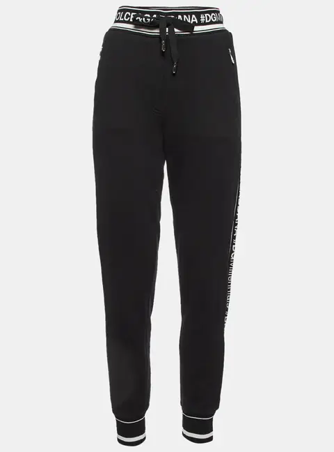 Dolce & Gabbana Black Cotton Logo Band Trim Joggers S