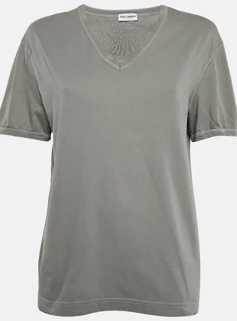 Dolce & Gabbana Underwear Grey Cotton V Neck Short Sleeve T-Shirt L
