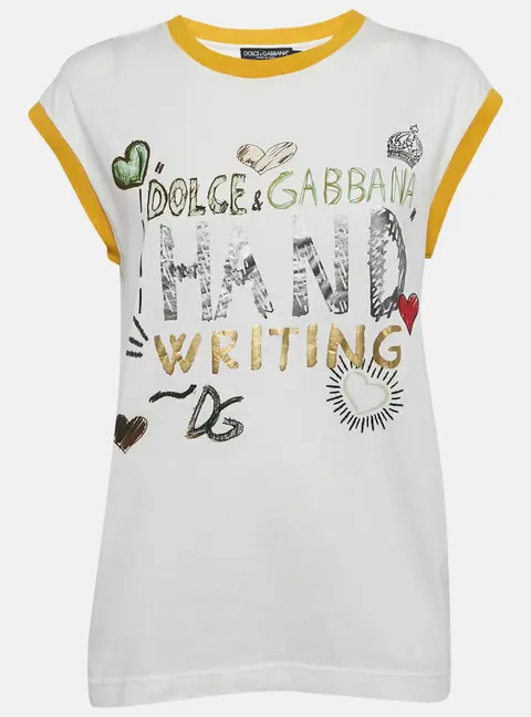Dolce & Gabbana White Printed Cotton Sleeveless T-Shirt XS
