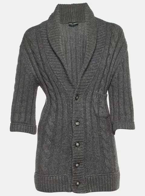 Dolce & Gabbana Grey Chunky Knit Button Front Cardigan XL