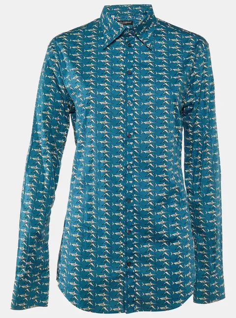 Dolce & Gabbana Blue Printed Cotton Sicilia Button Front Shirt M