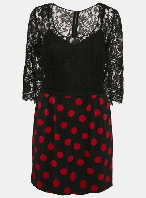 Dolce & Gabbana Black Lace and Polka Dot Print Silk Mini Dress M