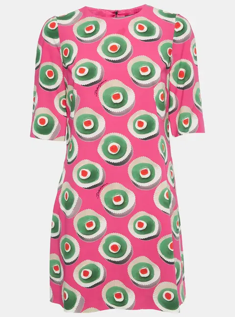 Dolce & Gabbana Pink Sicily Cupcake Print Silk Mini Dress S