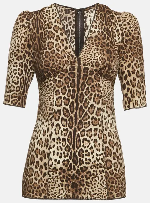 Dolce & Gabbana Brown Leopard Print Silk Blouse S