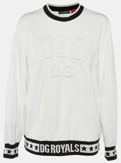Dolce & Gabbana White DG Queen Embossed Cotton Sweatshirt M