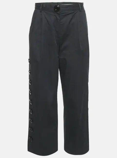 Dolce & Gabbana Black Cotton Button Detail Straight Leg Trousers S
