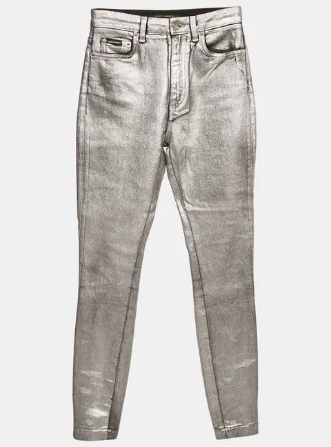 Dolce & Gabbana Silver Coated Skinny Jeans S Waist 26"