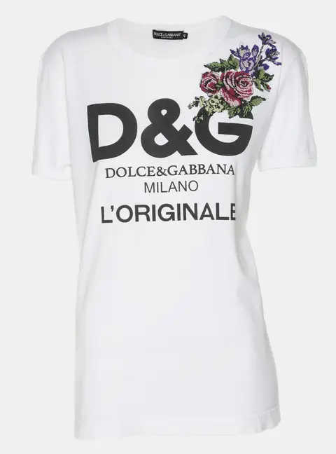 Dolce & Gabbana White Cotton Logo Print T-Shirt S