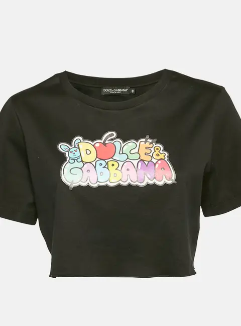 Dolce & Gabbana Black Printed Cotton Crop Top L