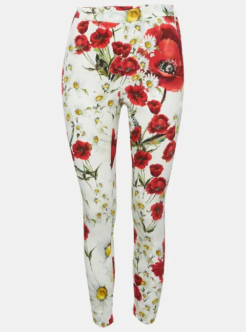 Dolce & Gabbana White Floral Print Crepe Trousers M