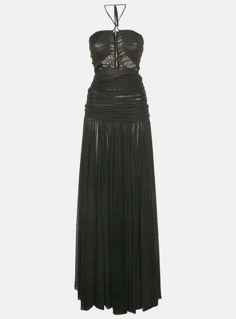 Dolce & Gabbana Black Ruched Mesh Halter Neck Maxi Dress S