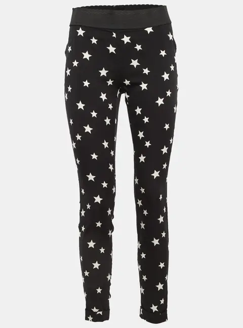 Dolce & Gabbana Black Star Print Stretch Silk Trousers S