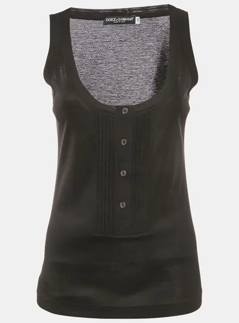 Dolce & Gabbana Black Stretch Cotton Pintuck Tank Top M