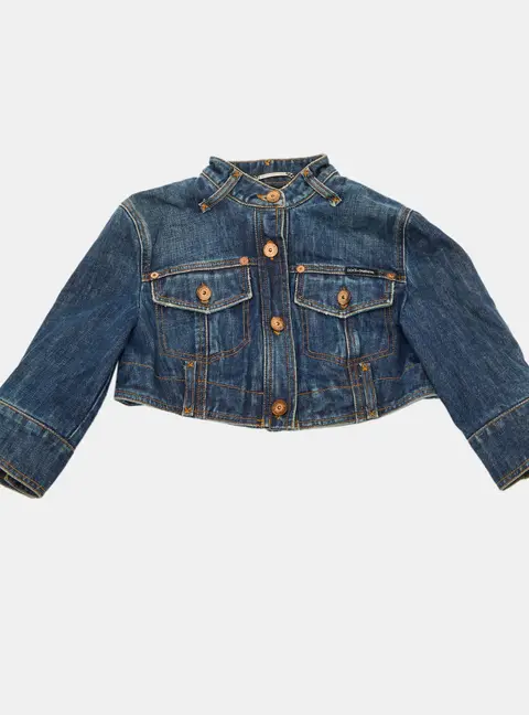 Dolce & Gabbana Blue Denim Button Front Cropped Jacket S