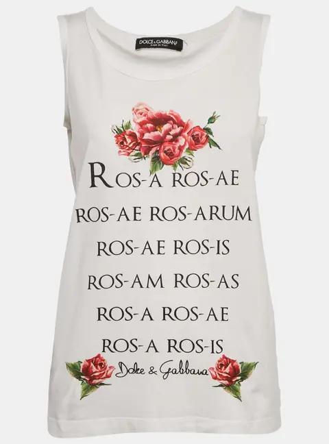 Dolce & Gabbana White Printed Cotton Tank Top XS