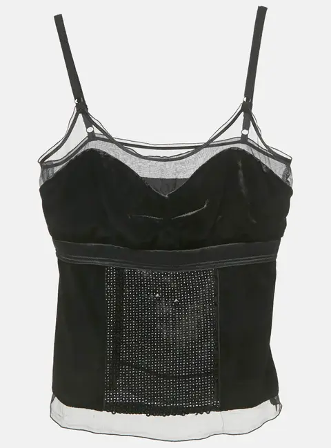 Dolce & Gabbana Black Sequin Detail Velvet Spaghetti Top S