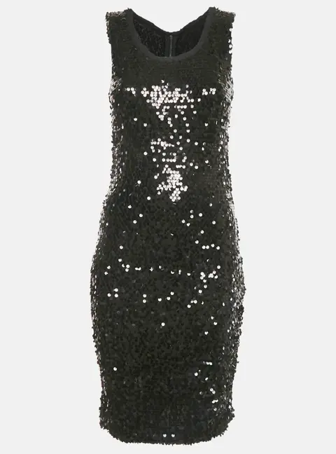 Dolce & Gabbana Black Sequin Mesh Sleeveless Short Dress S