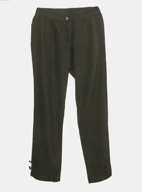 Dolce & Gabbana Dark Grey Wool Bejeweled Buttons Cropped Trousers S