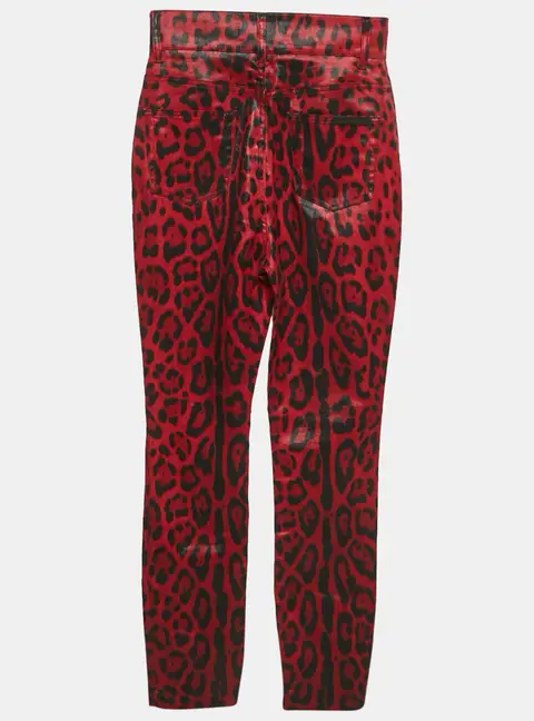 Dolce & Gabbana Red Leopard Print Cotton Drill Jeans S Waist 26"