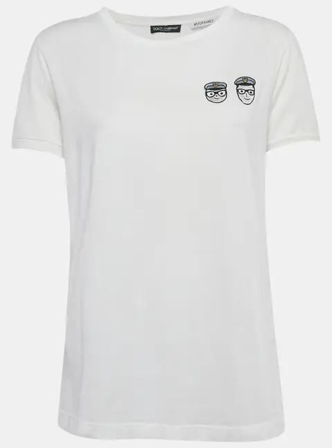 Dolce & Gabbana White Applique Cotton T-Shirt L