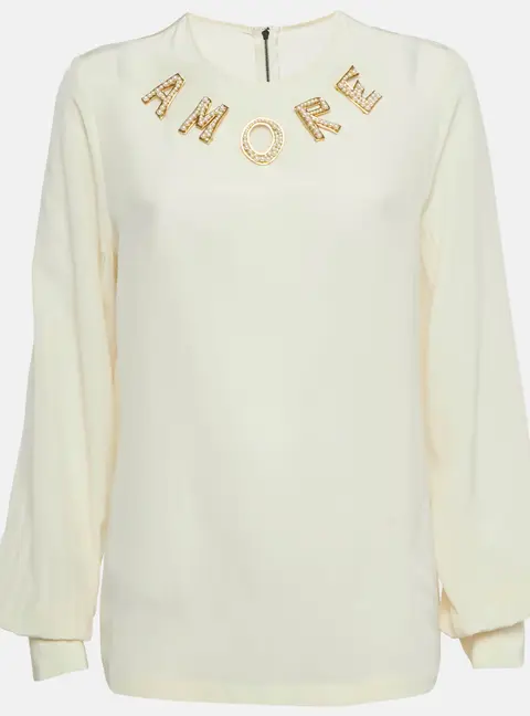 Dolce & Gabbana Cream Amore Silk Blouse M