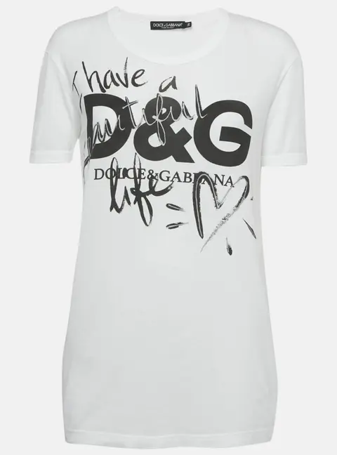 Dolce & Gabbana White I Have A Beautiful Life Print Cotton T-Shirt XS